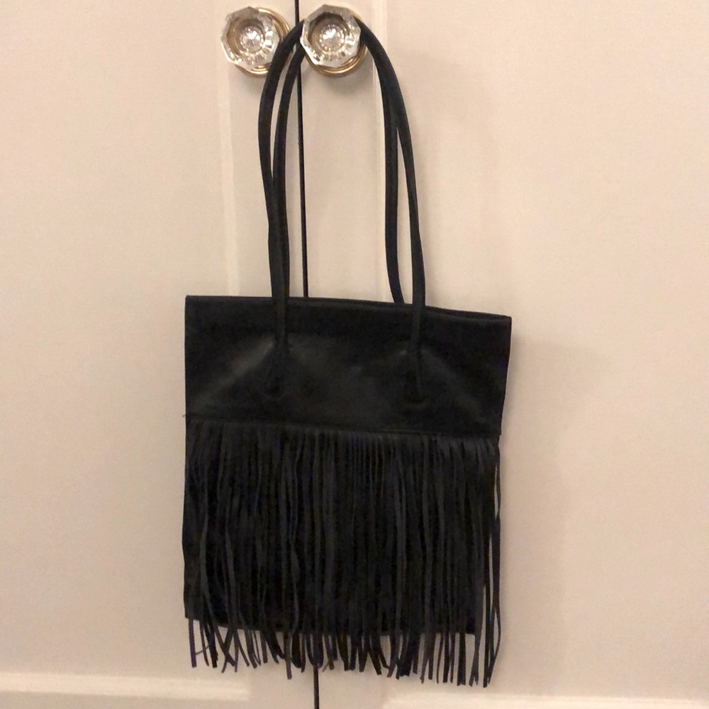 Focus Paris Black Leather Tote With Fringe